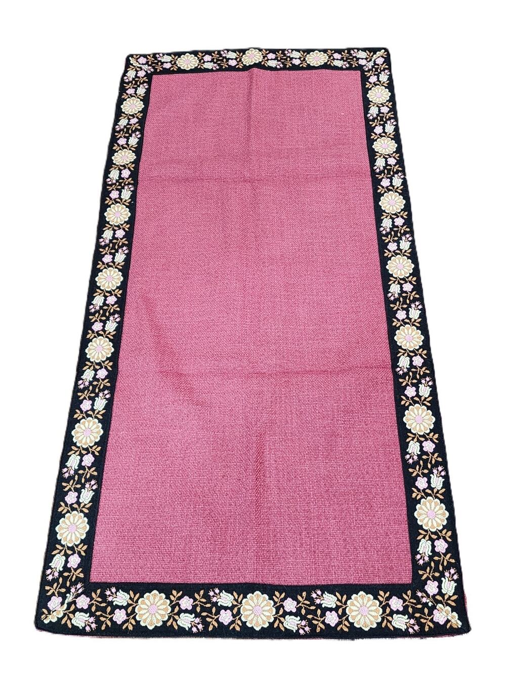 Floral Embroidered Border Textured Table Runner Red 16" x 32"